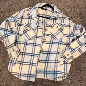 Blue and White Plaid Button-Up Shacket